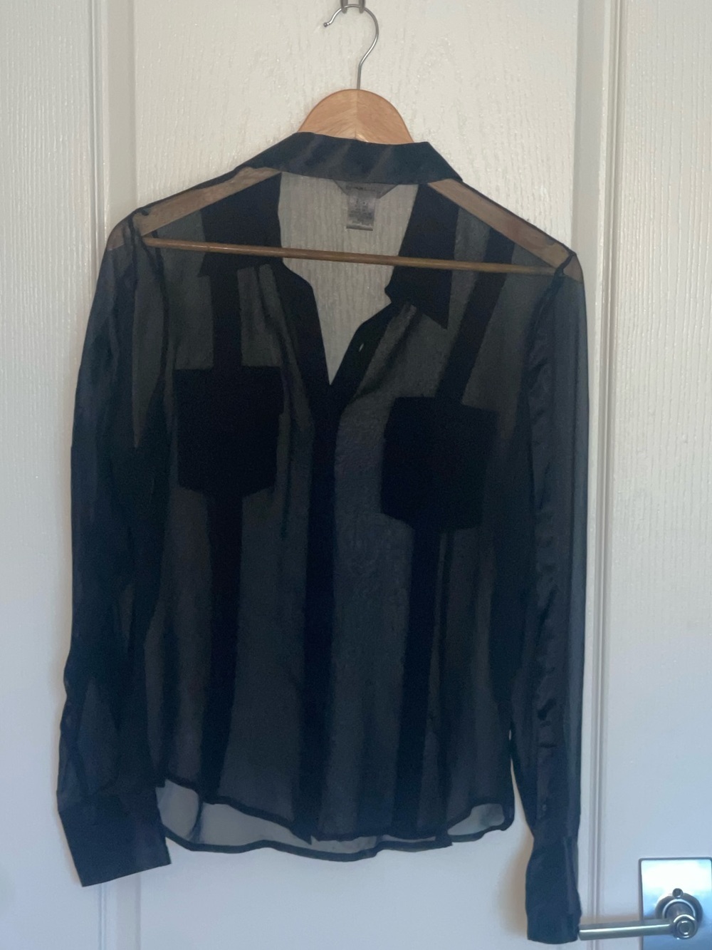 JACKIE BLUE Sheer Black Button-Front STRIPED 100% SILK Shirt Jacket Women LARGE - Picture 7 of 7